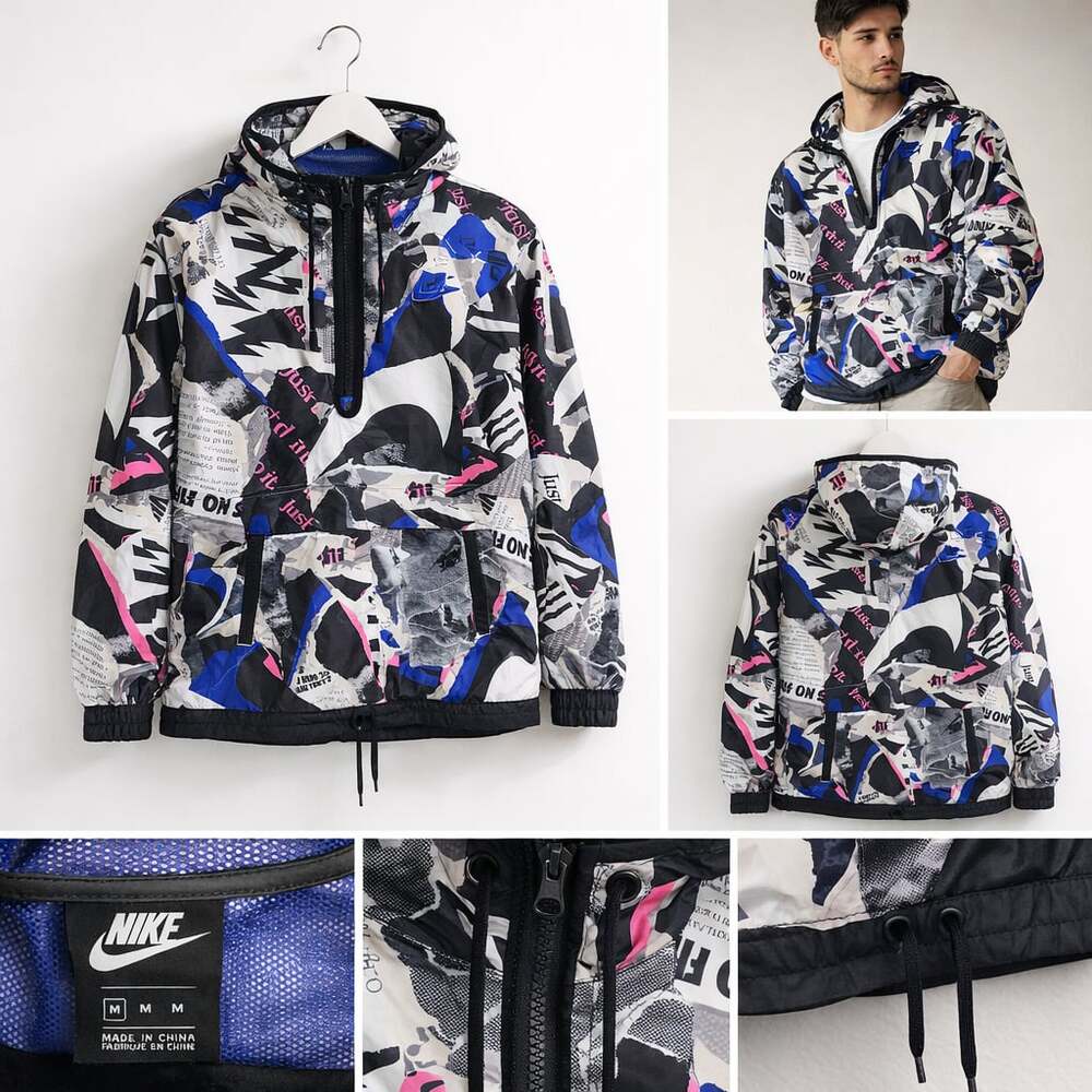Nike Sportswear Collage Print Half-Zip Hooded Windbreaker Jacket Size M